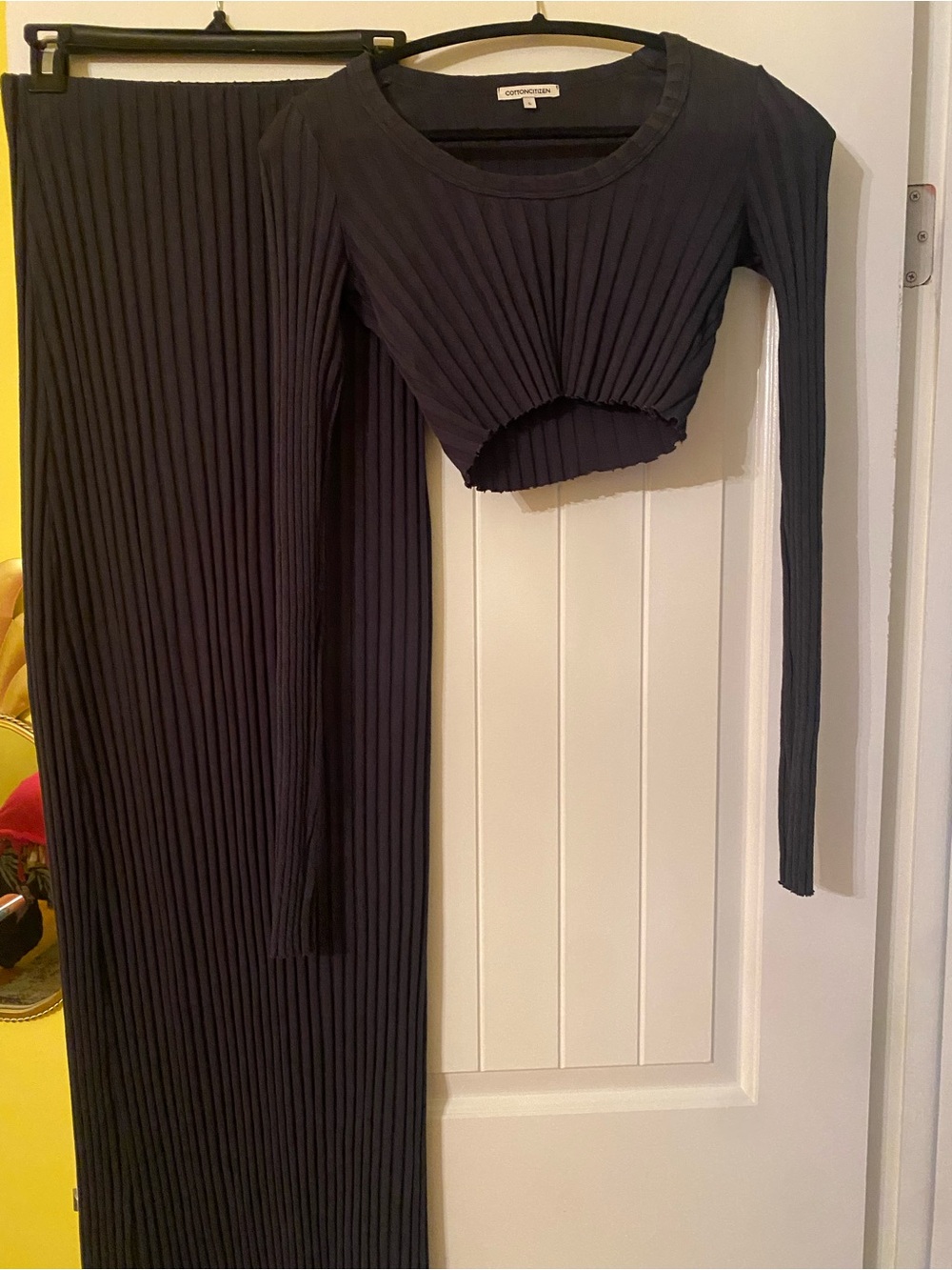 Cotton Citizen Ribbed Knit 2 Piece Set Navy Crop Top Small with Maxi Skirt XS